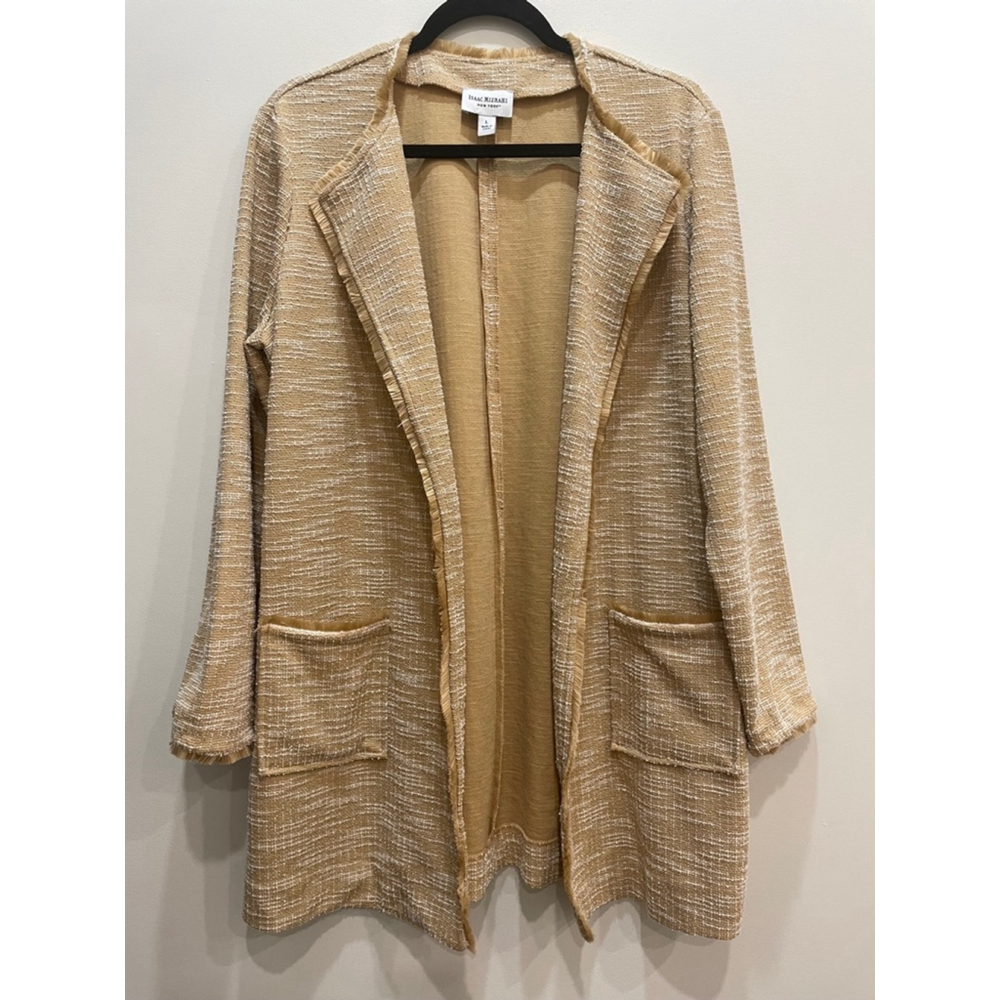 Isaac Mizrahi Stretch Knit Teed Boucle Long Open Cardigan Jacket Women Large